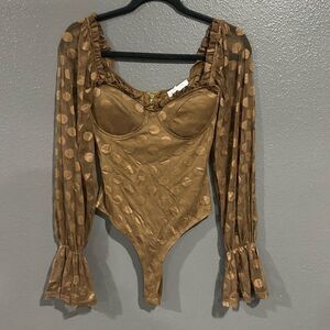 MAGNOLIA Polka Dot Long Sleeve Zipper Back Bodysuit S NWOT